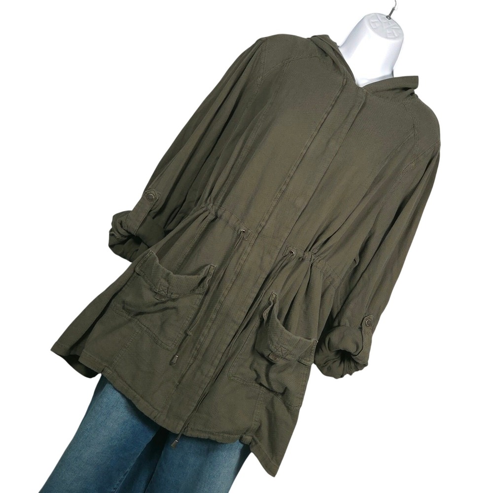 Torrid Women 3 Utility Jacket Long Military Olive Green Cinch Waist